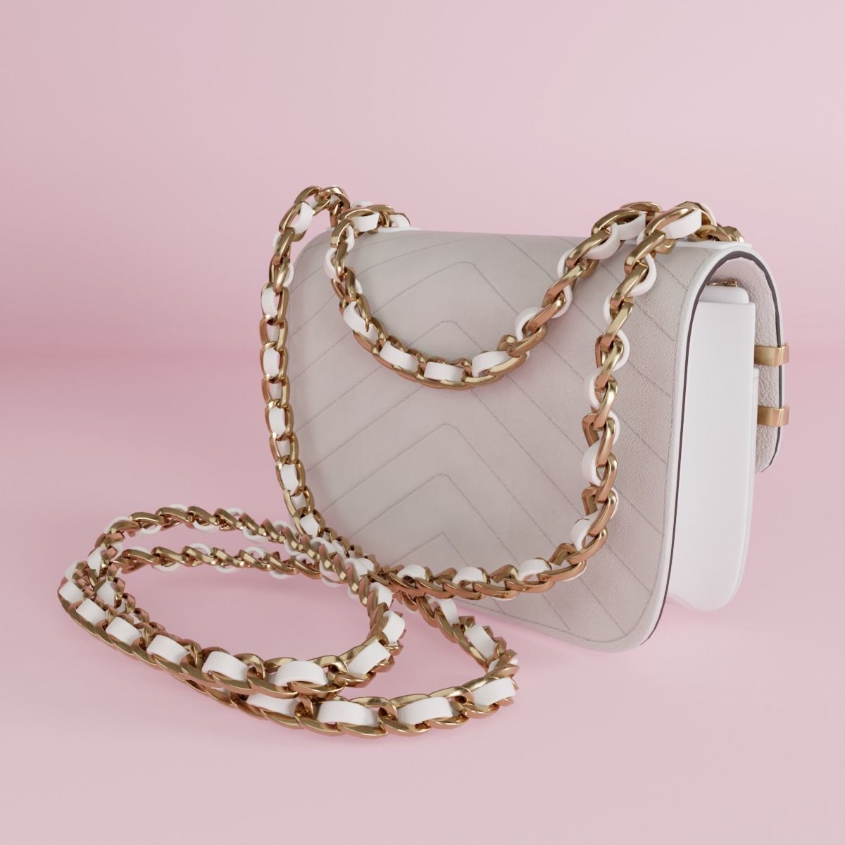 White leather shoulder bag 3 styles of straps 3D model_30