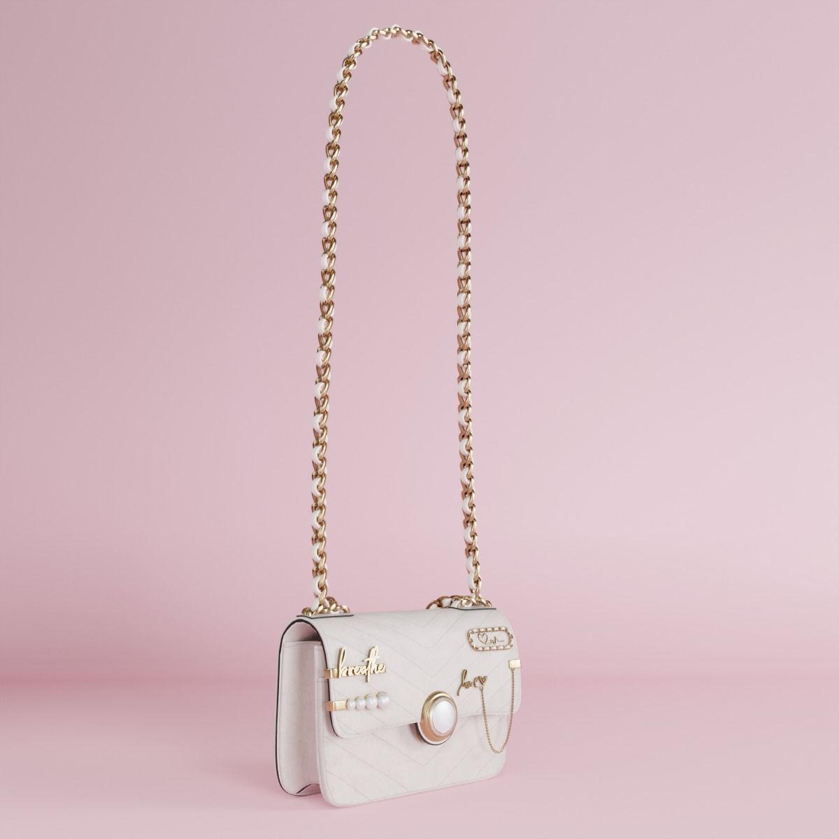 White leather shoulder bag 3 styles of straps 3D model_5