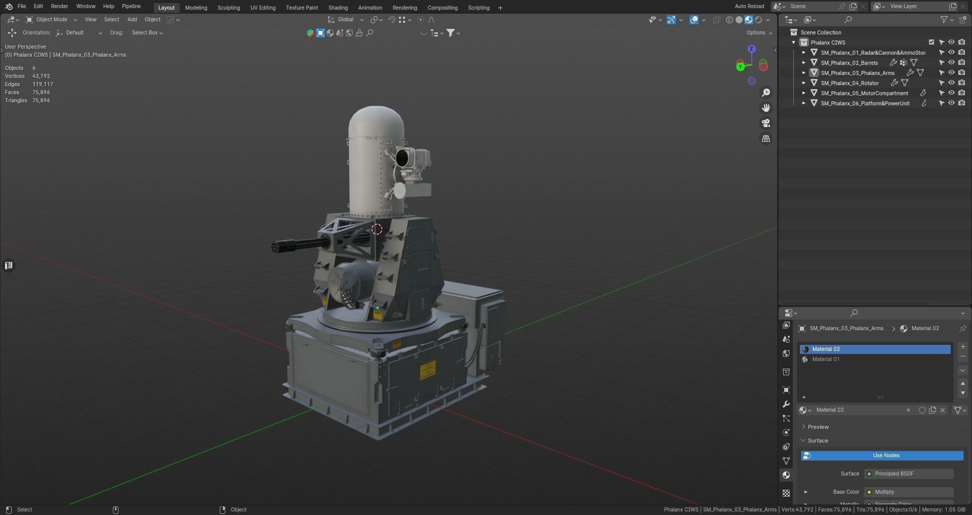 Phalanx CIWS Air Defence System Low-poly 3D model_18