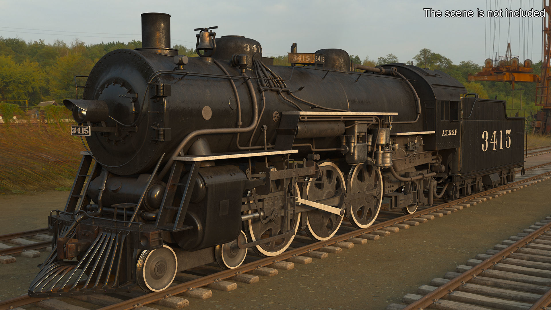 Vintage Steam Locomotive ATSF 3415 Rigged for Cinema 4D 3D model