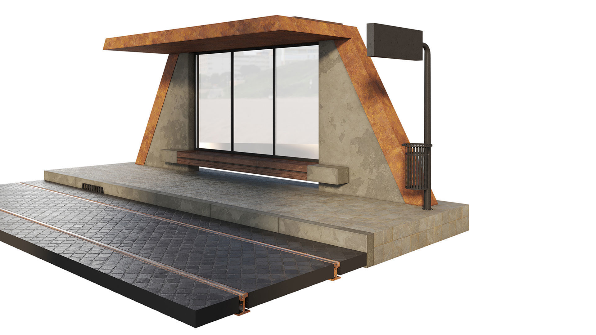 Tram station 3D model_6