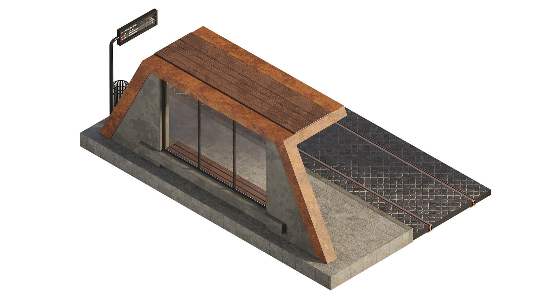 Tram station 3D model_3