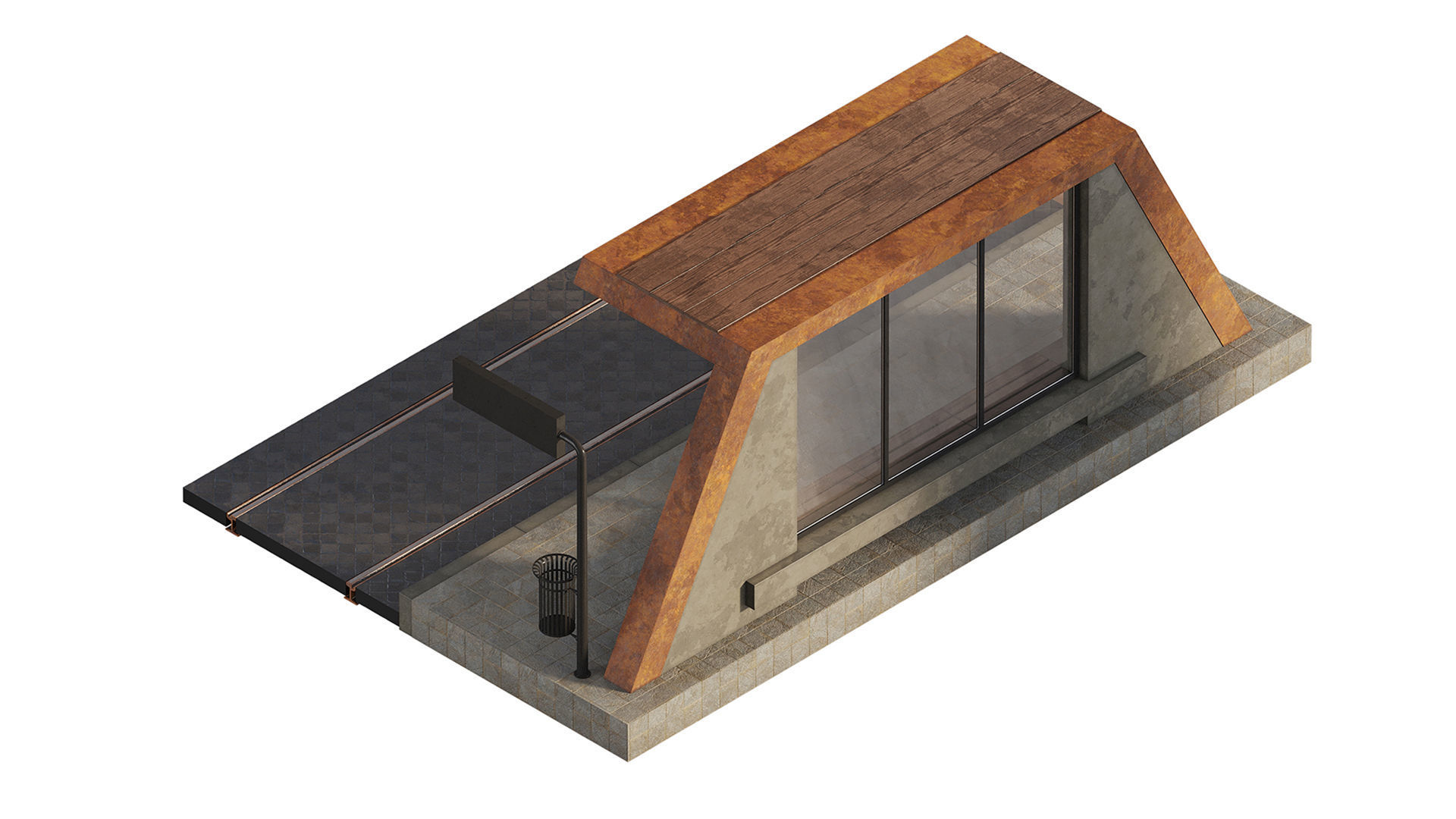 Tram station 3D model_2