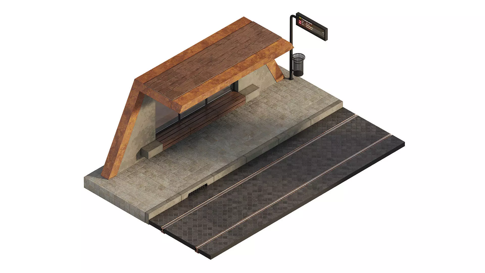 Tram station 3D model_0