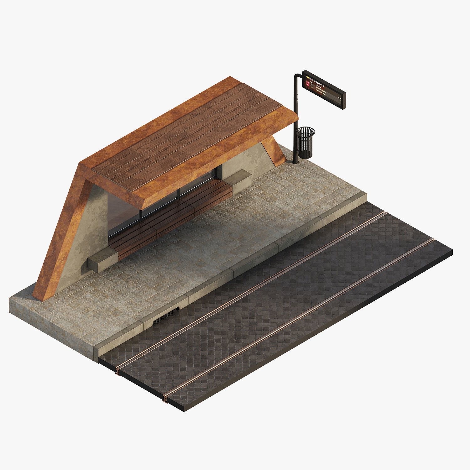 Tram station 3D model_12