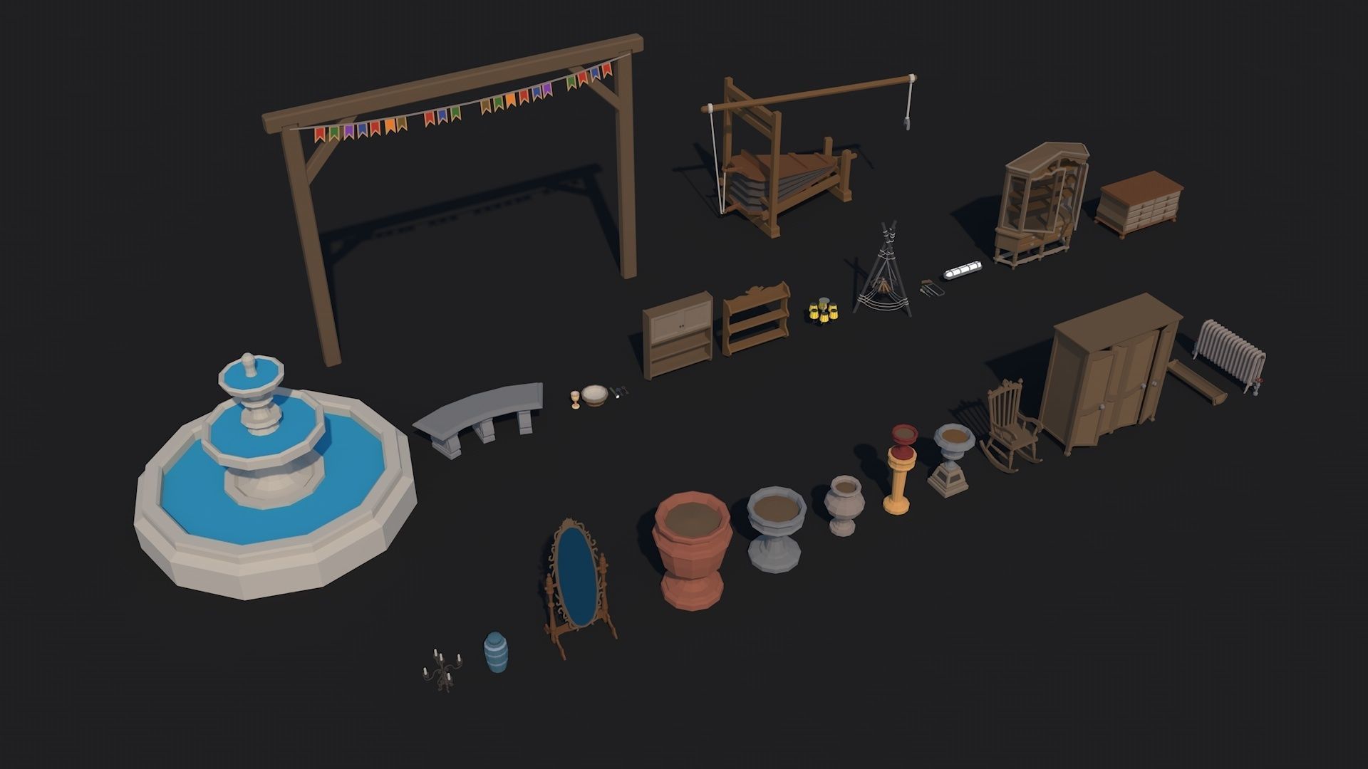 300 Fantasy Medieval Interior Exterior Furniture Prop Collection Low-poly 3D model_10