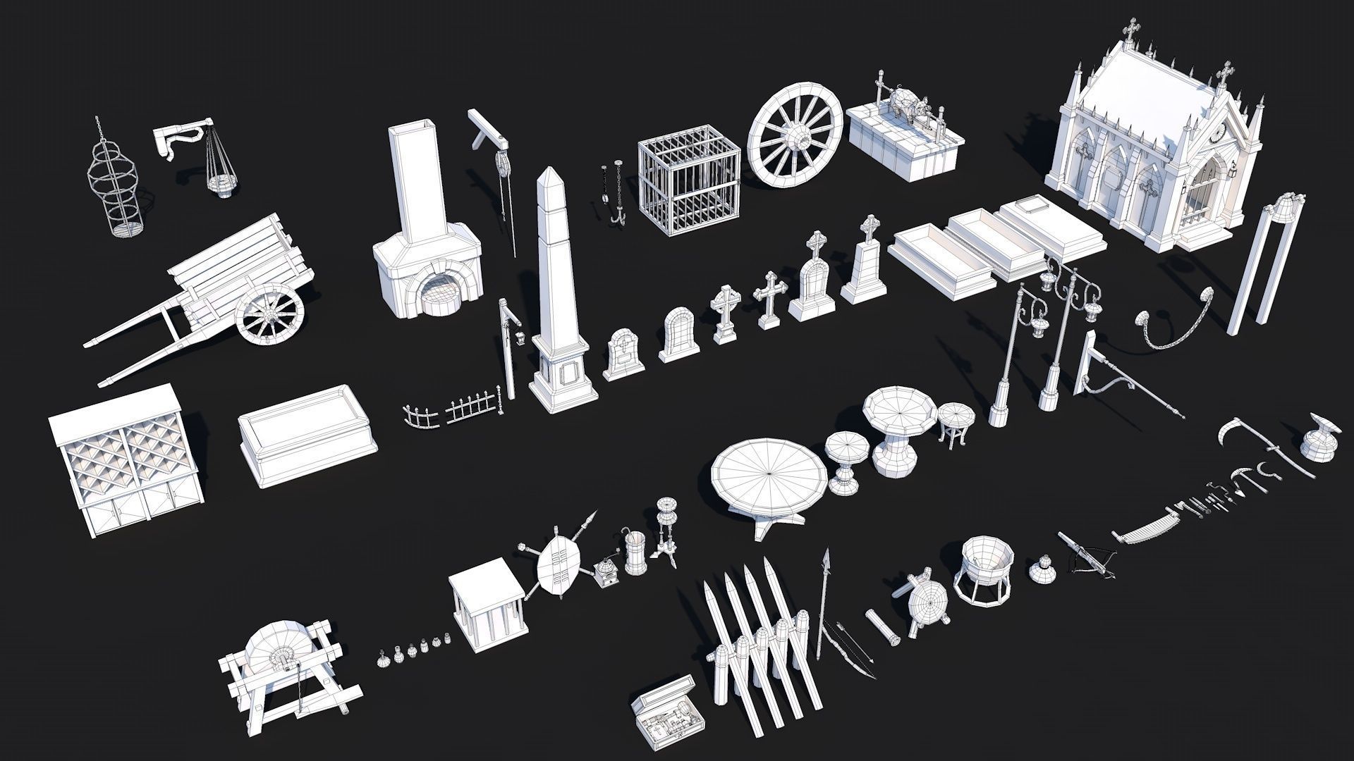 300 Fantasy Medieval Interior Exterior Furniture Prop Collection Low-poly 3D model_7