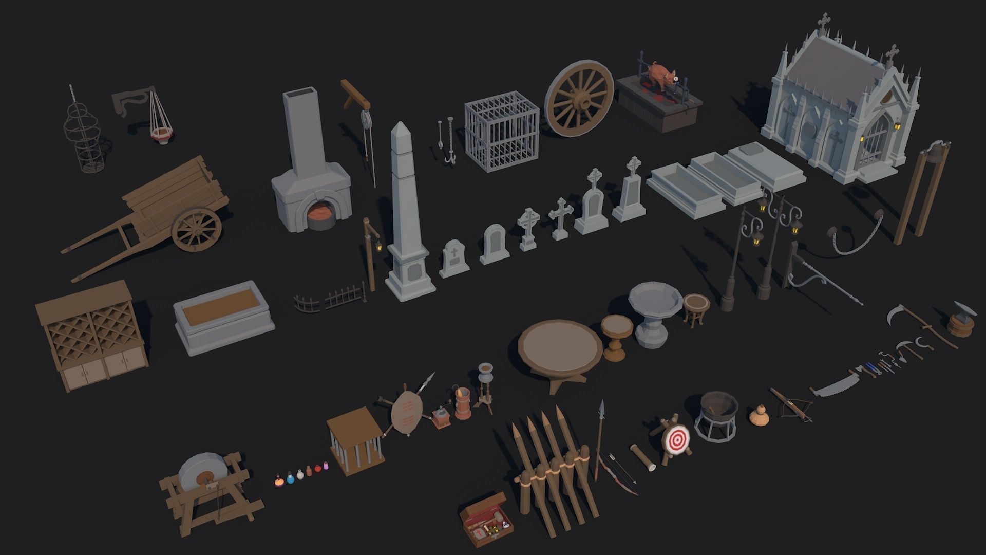 300 Fantasy Medieval Interior Exterior Furniture Prop Collection Low-poly 3D model_6