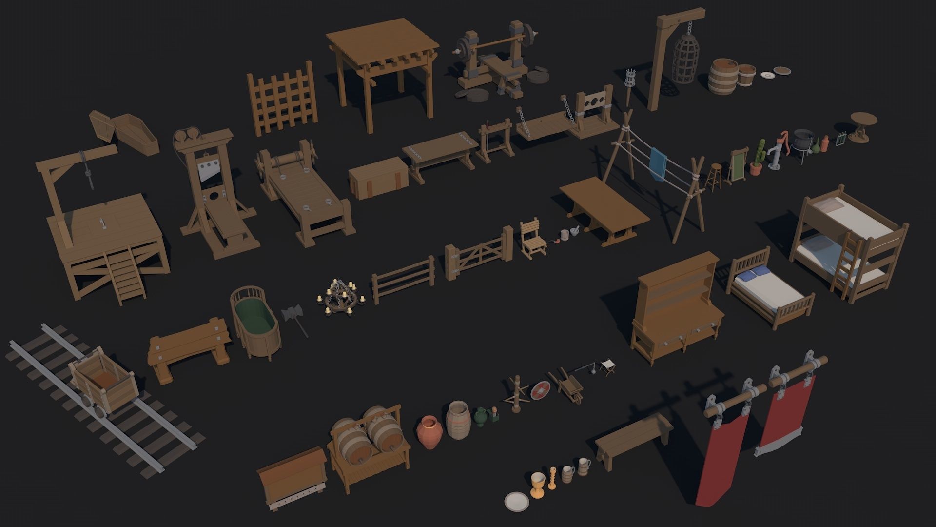 300 Fantasy Medieval Interior Exterior Furniture Prop Collection Low-poly 3D model_4