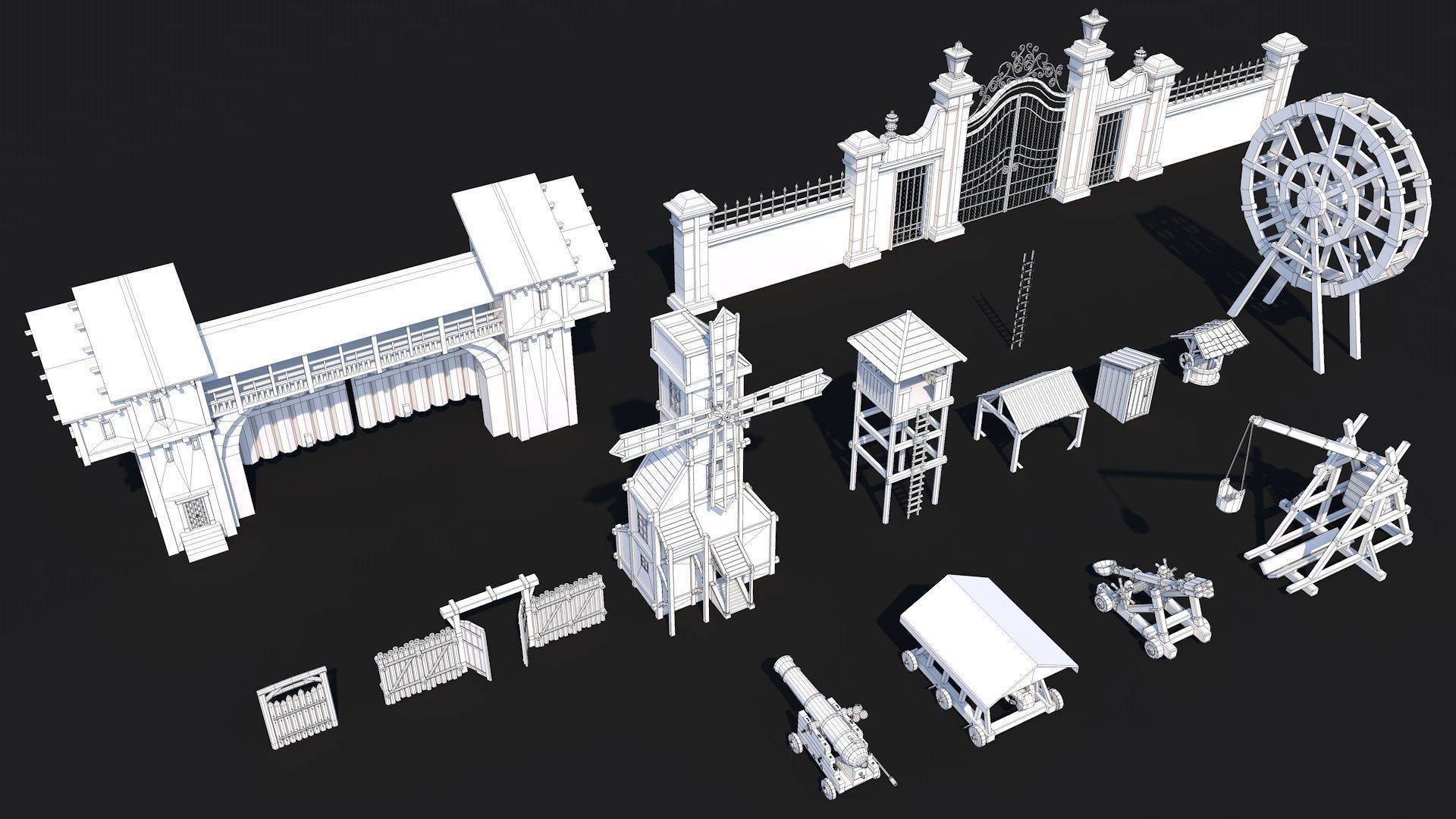 300 Fantasy Medieval Interior Exterior Furniture Prop Collection Low-poly 3D model_3