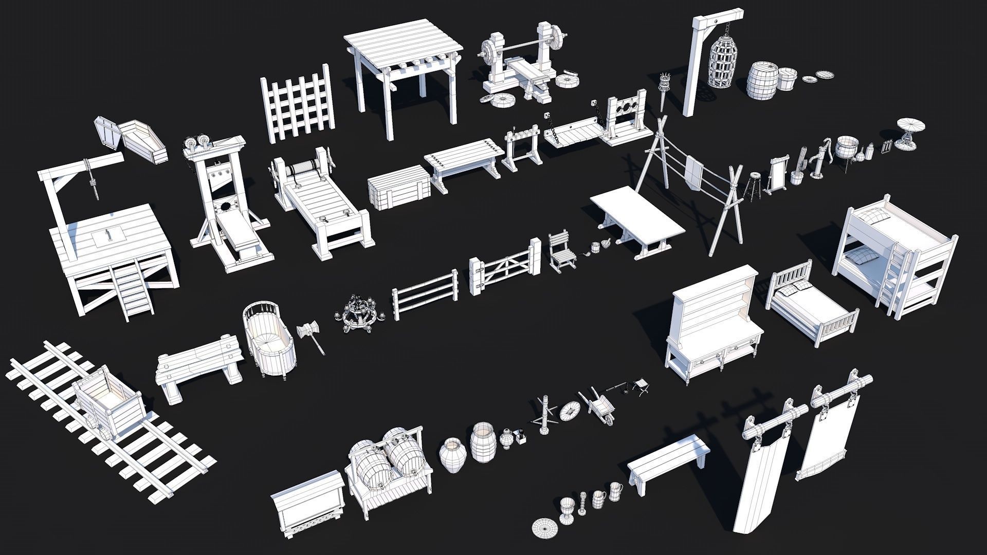 300 Fantasy Medieval Interior Exterior Furniture Prop Collection Low-poly 3D model_5
