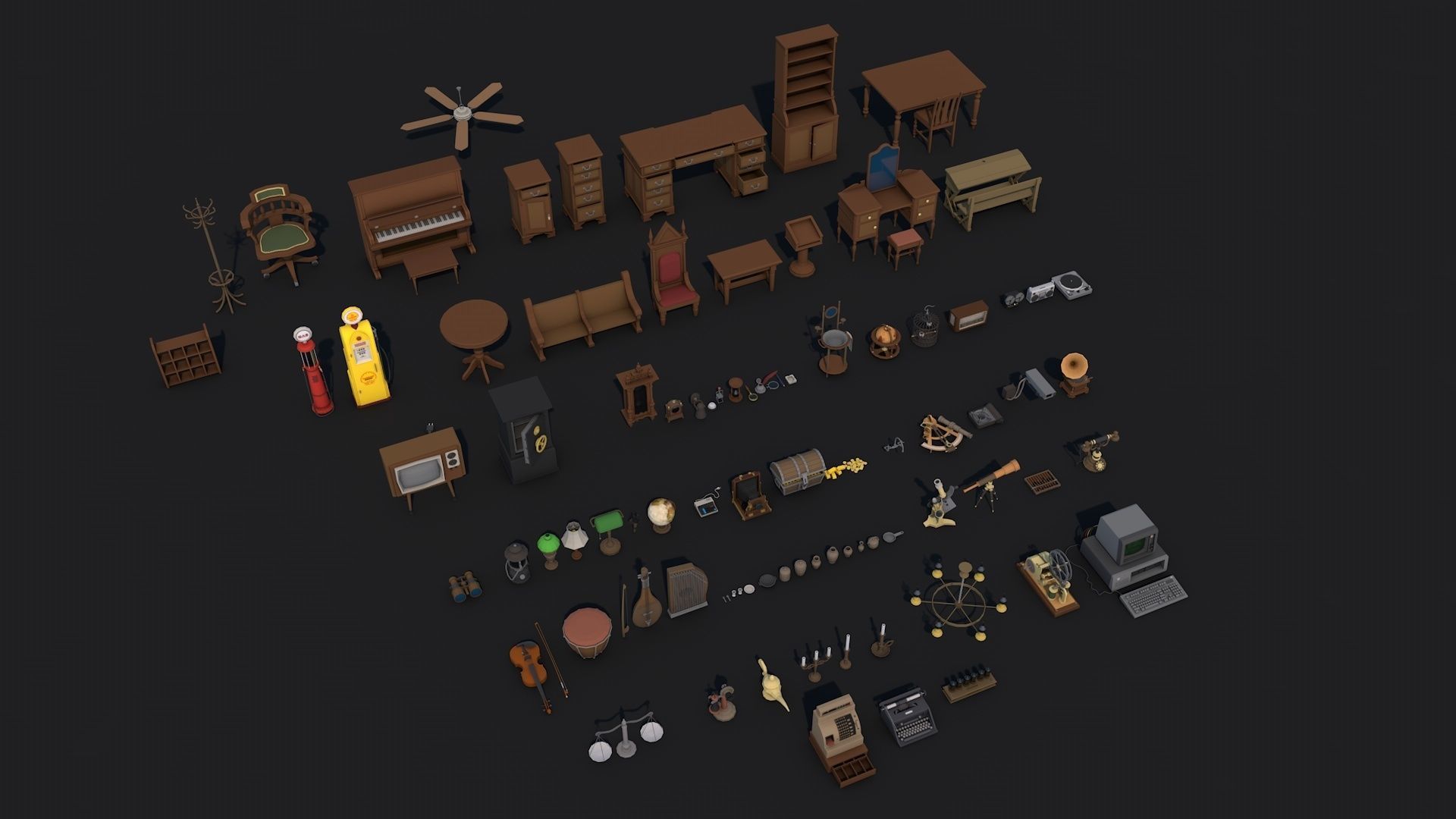 300 Fantasy Medieval Interior Exterior Furniture Prop Collection Low-poly 3D model_8