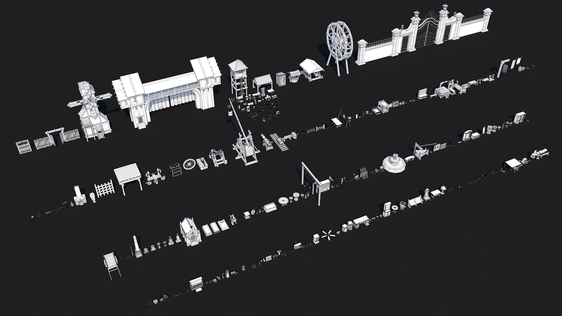 300 Fantasy Medieval Interior Exterior Furniture Prop Collection Low-poly 3D model_1