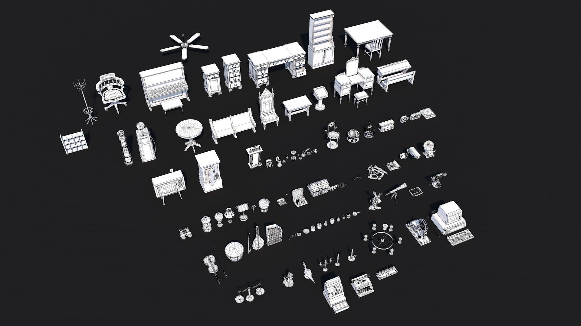 300 Fantasy Medieval Interior Exterior Furniture Prop Collection Low-poly 3D model_9