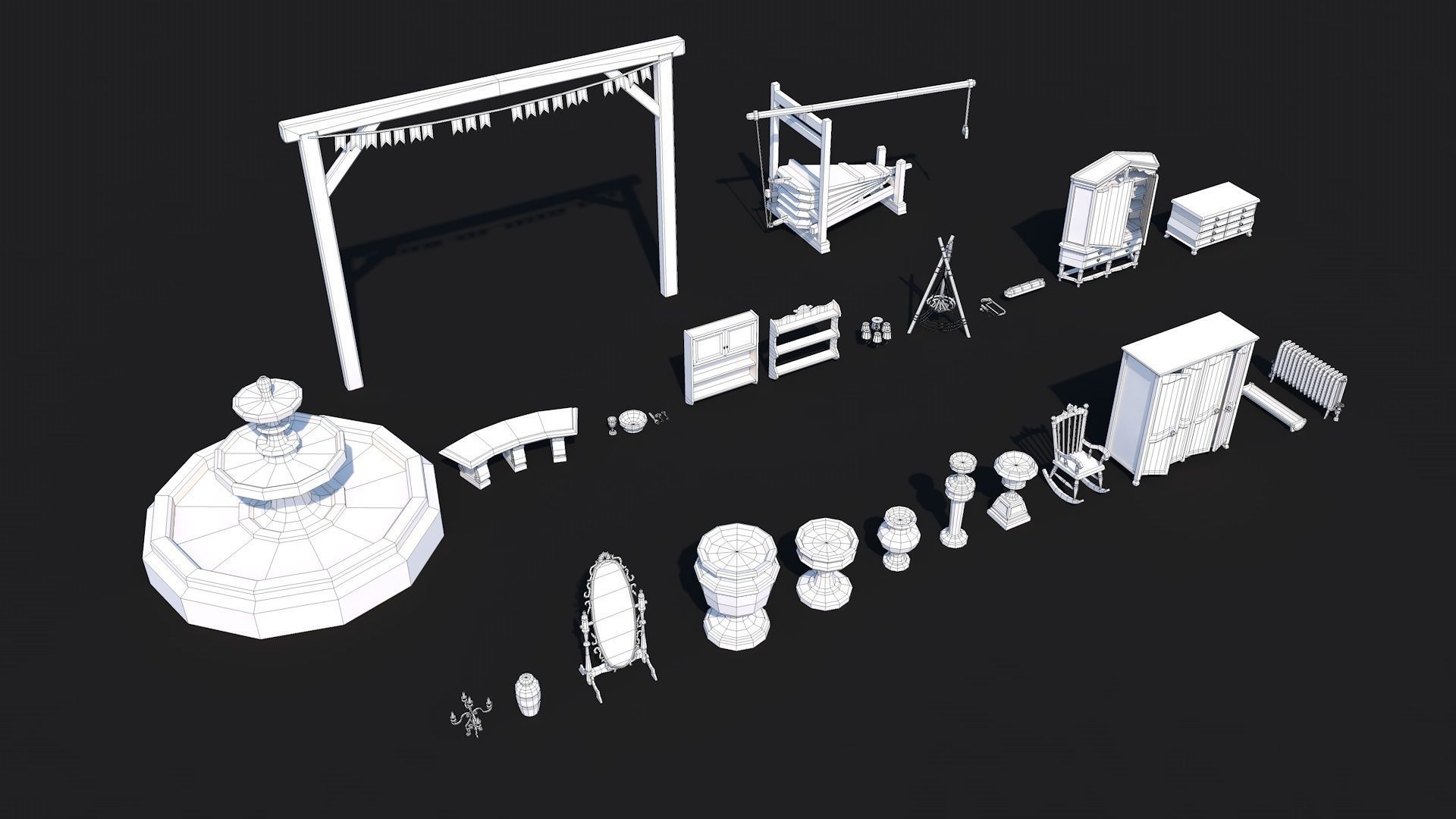 300 Fantasy Medieval Interior Exterior Furniture Prop Collection Low-poly 3D model_11