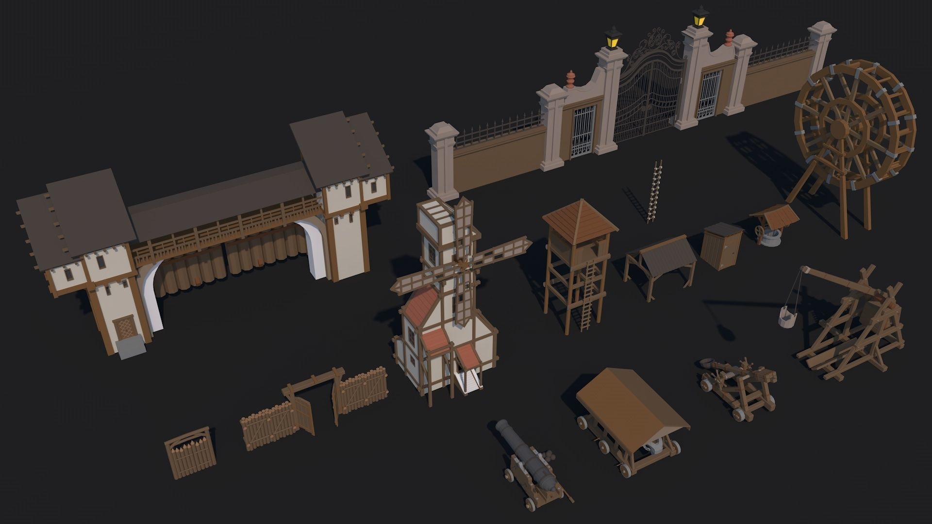 300 Fantasy Medieval Interior Exterior Furniture Prop Collection Low-poly 3D model_2