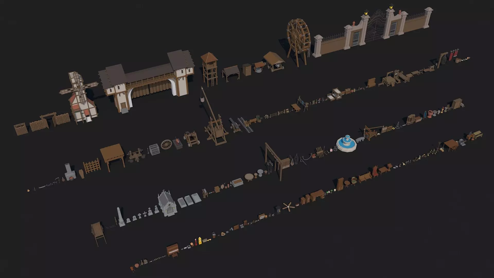 300 Fantasy Medieval Interior Exterior Furniture Prop Collection Low-poly 3D model_0