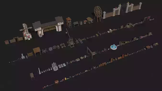 300 Fantasy Medieval Interior Exterior Furniture Prop Collection Low-poly 3D model