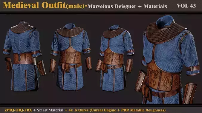 Medieval Outfit-MD-Clo3d-Smart Material -Textures-OBJ-FBX 3D model