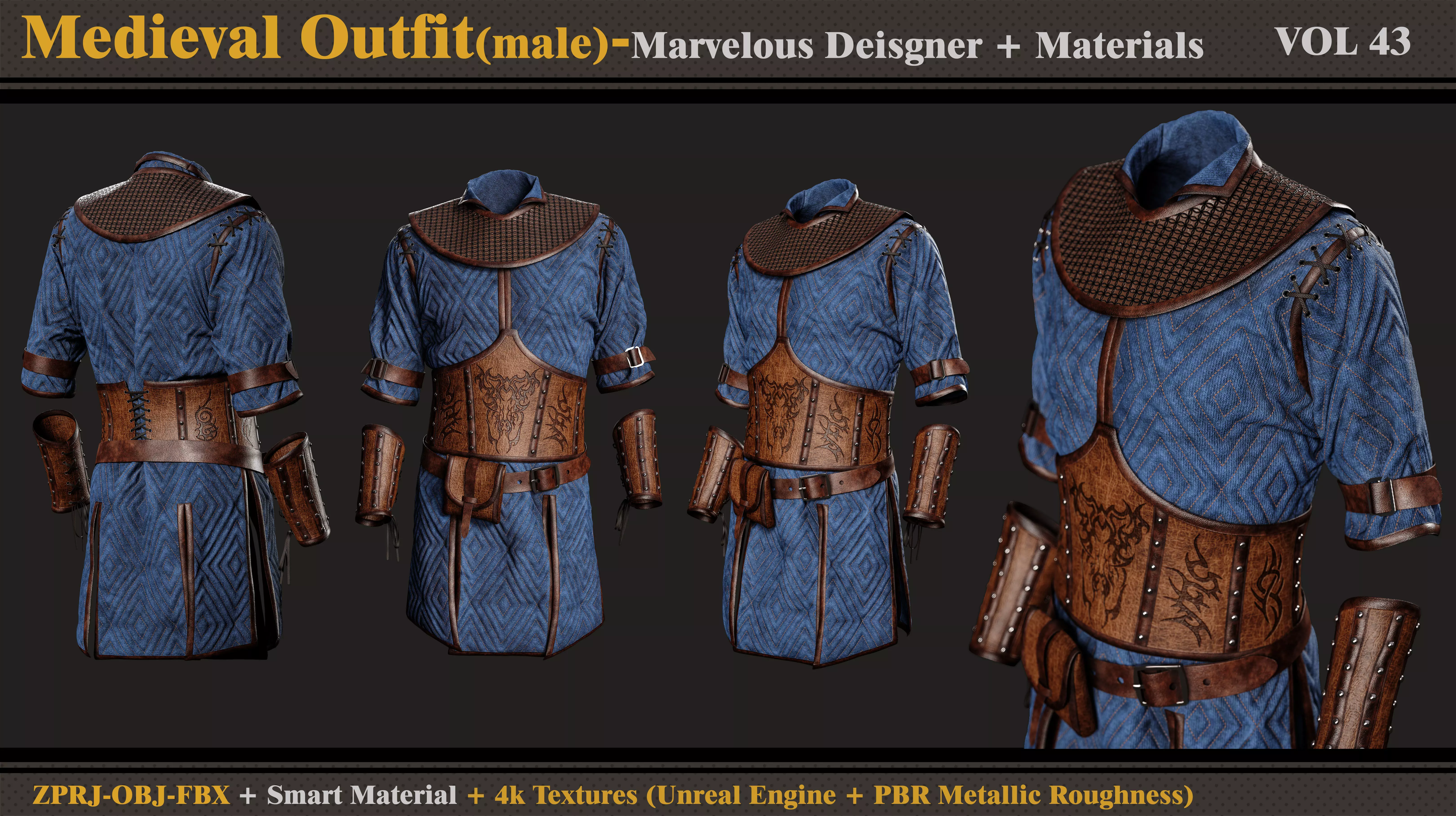 Medieval Outfit-MD-Clo3d-Smart Material -Textures-OBJ-FBX 3D model