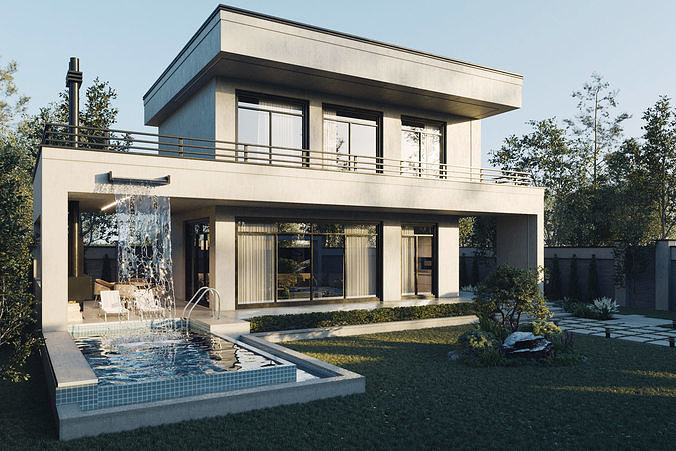 White Villa 3D model 4