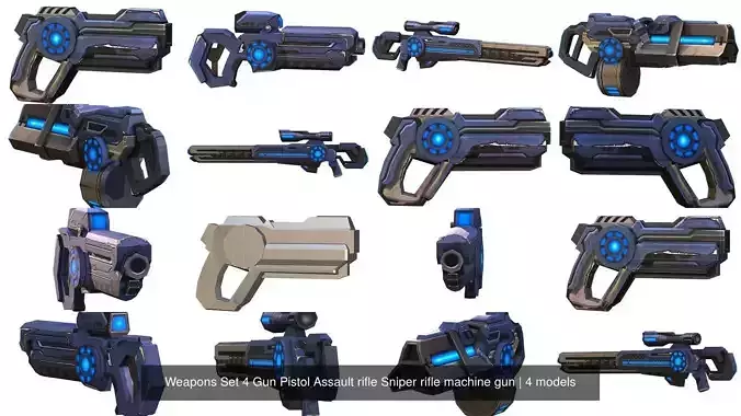 Weapons Set 4 Gun Pistol Assault rifle Sniper rifle machine gun