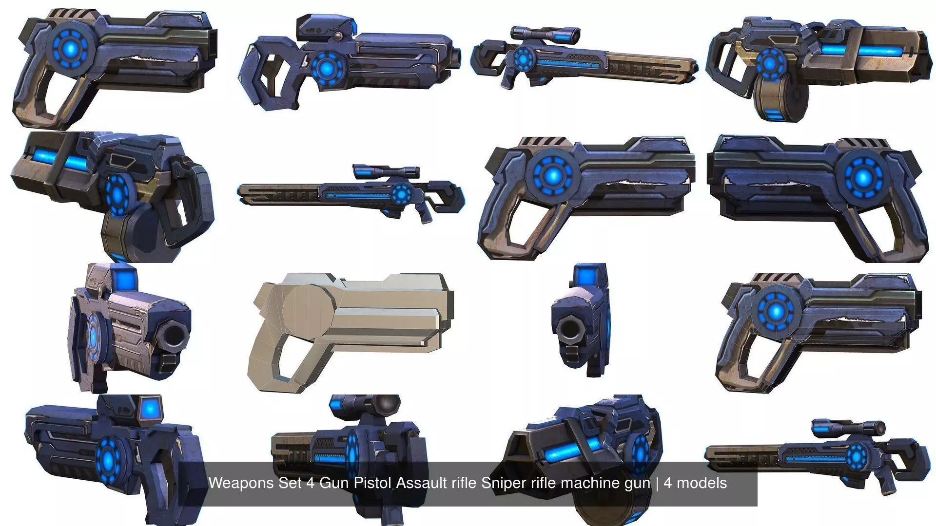 Weapons Set 4 Gun Pistol Assault rifle Sniper rifle machine gun 3D Model Collection_1