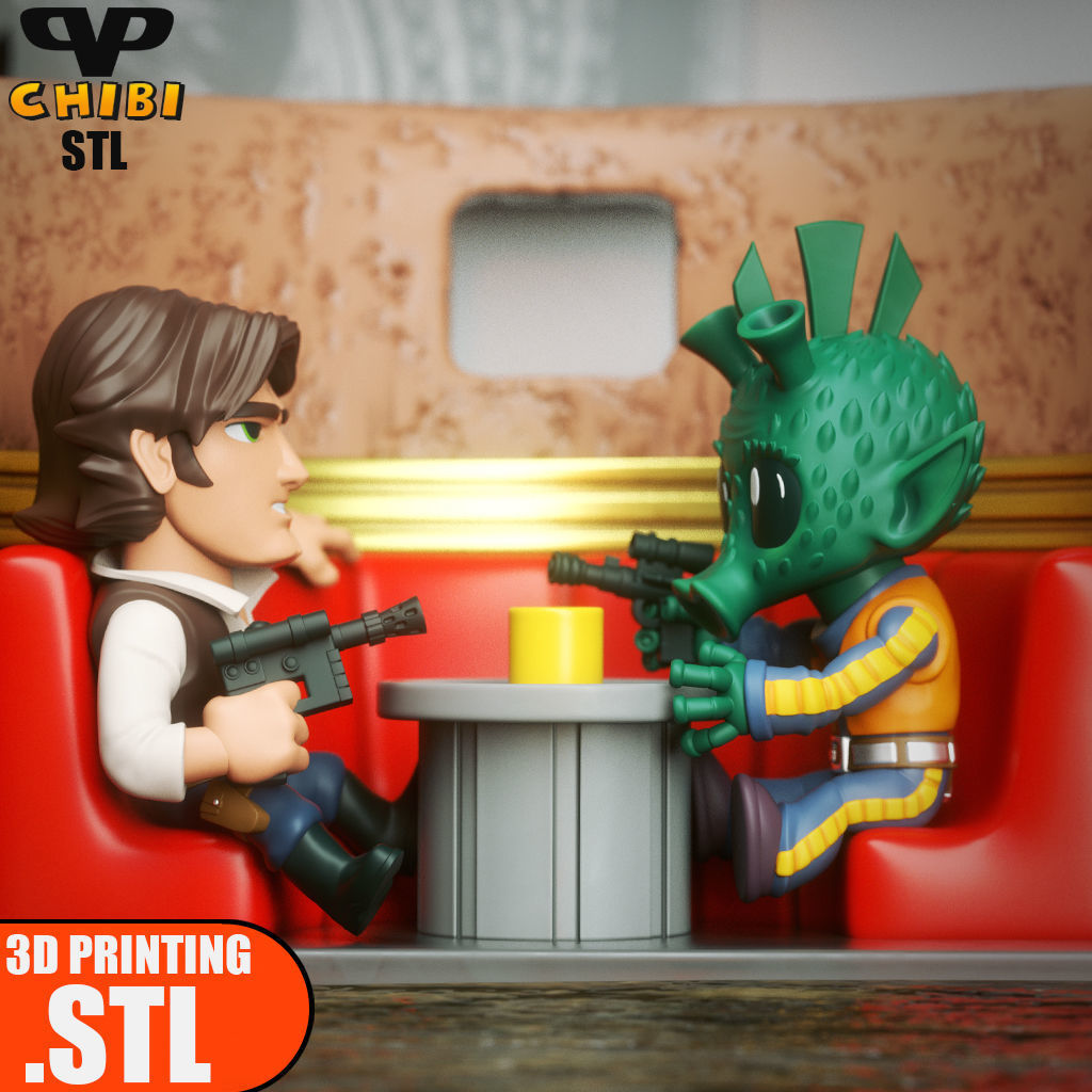 Han Solo vs Greedo Chibi STL for 3D Printing ChibiSTL 3DXM 3D print model