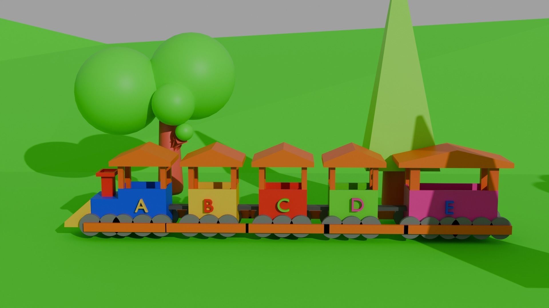Low Poly Train Model AND TRESS BUS STOP TRAFIC LIGHT DUST BIN Low-poly 3D model_3