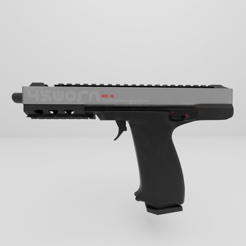 Sci-Fi Machine Pistol - Game Ready - Rigged Low-poly 3D model_6