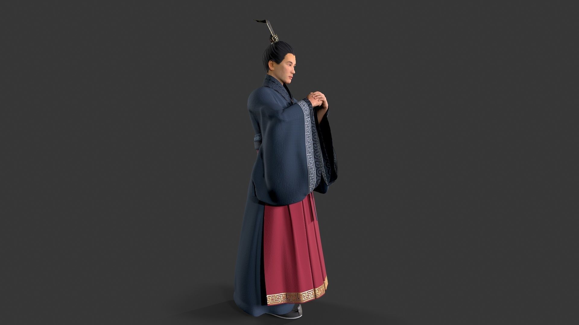 Chinese Swordman Low-poly 3D model_7