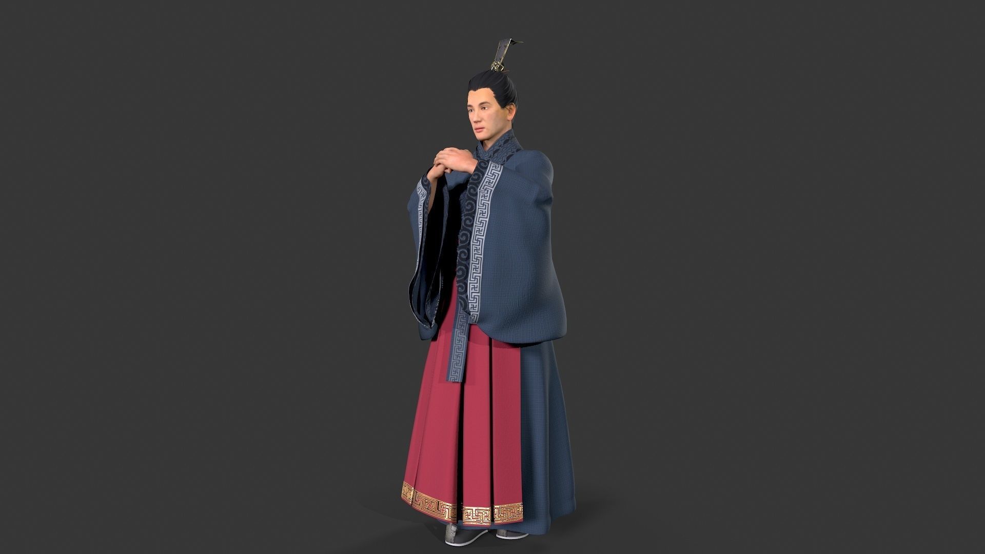 Chinese Swordman Low-poly 3D model_4