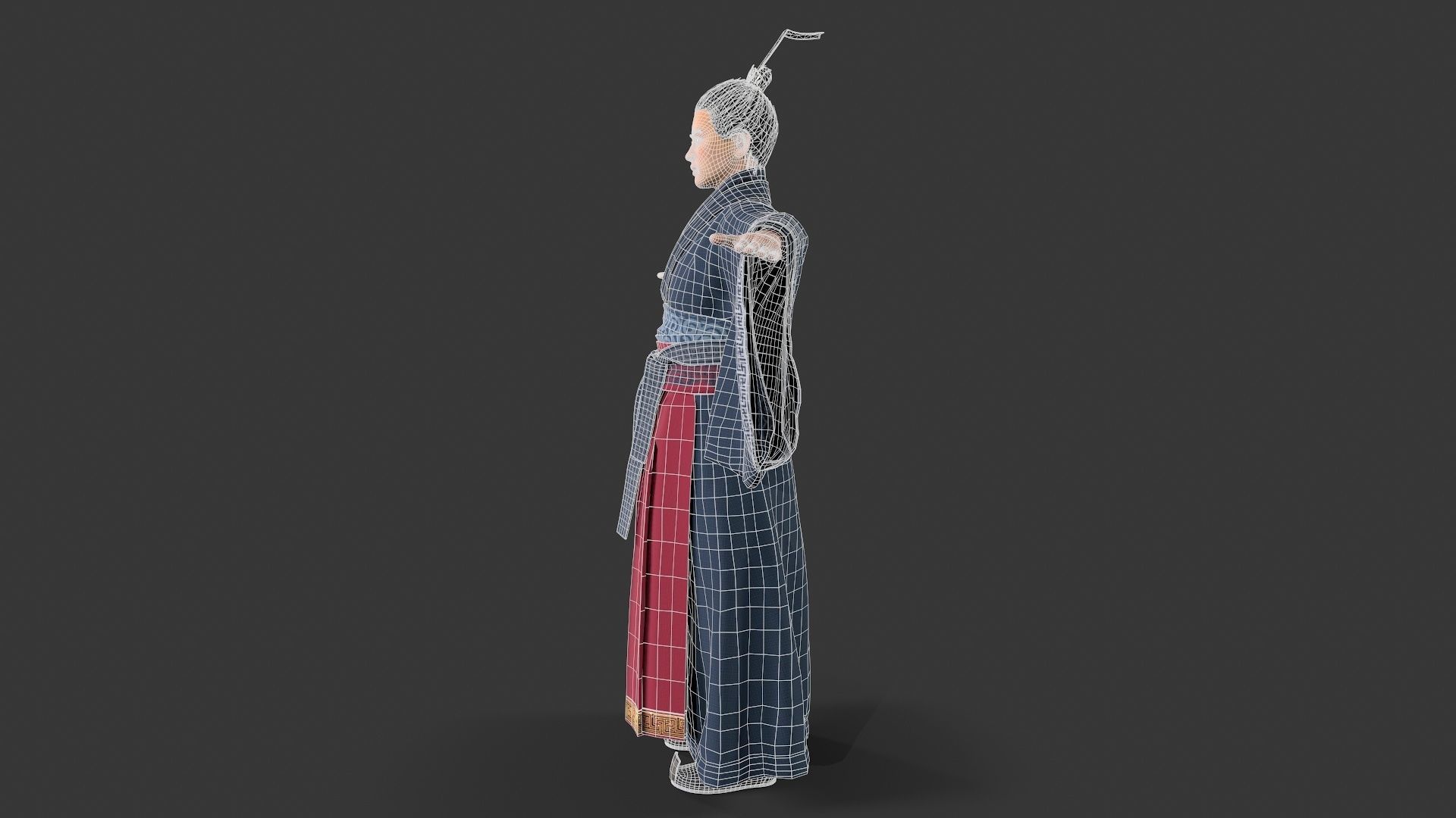 Chinese Swordman Low-poly 3D model_9