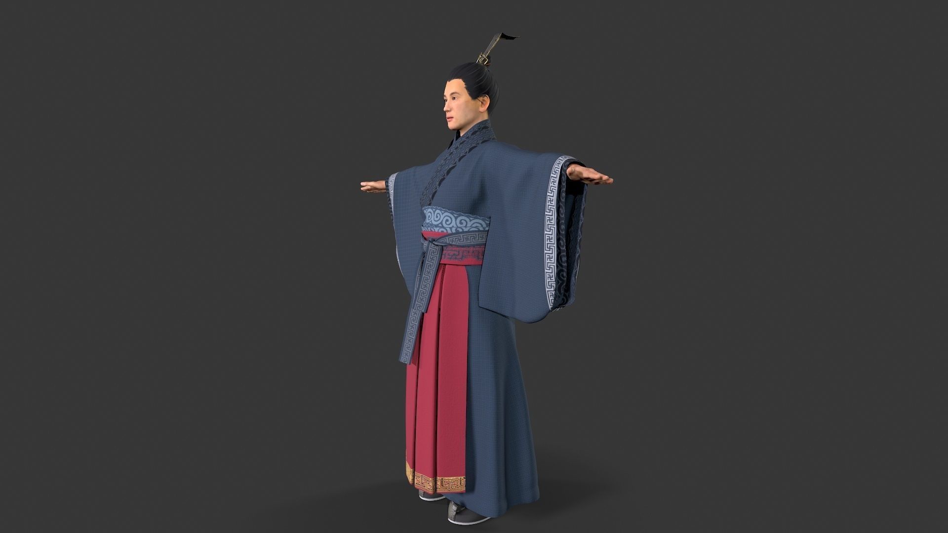 Chinese Swordman Low-poly 3D model_1