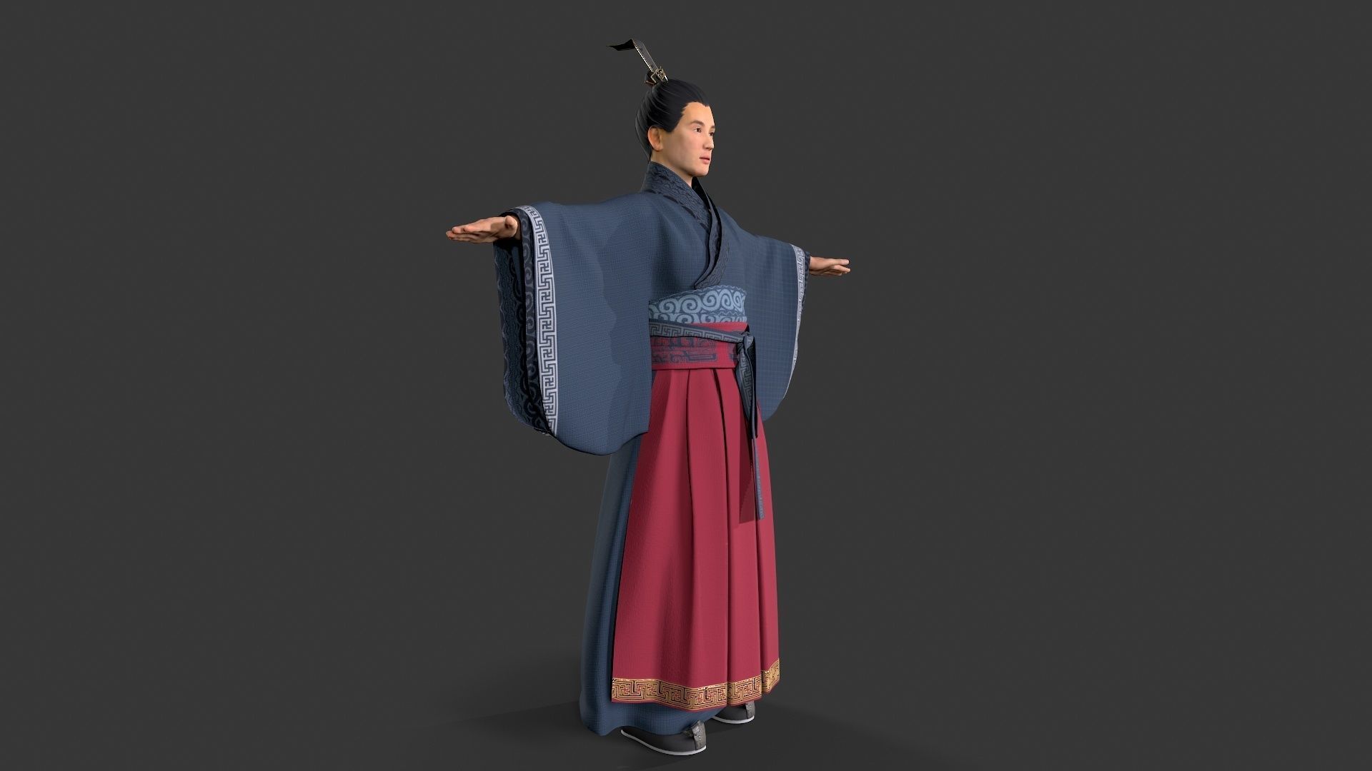 Chinese Swordman Low-poly 3D model_3
