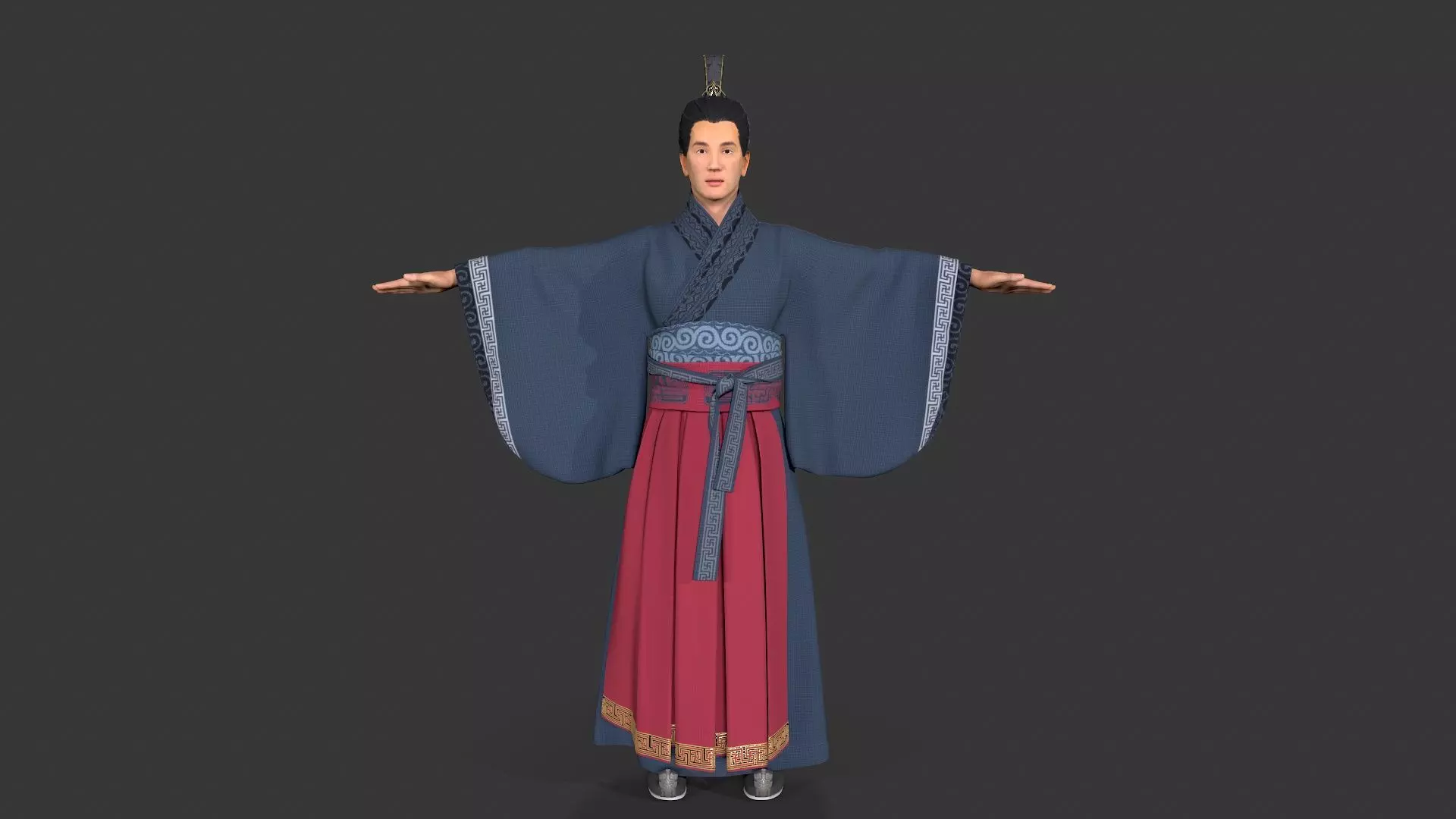 Chinese Swordman Low-poly 3D model_0
