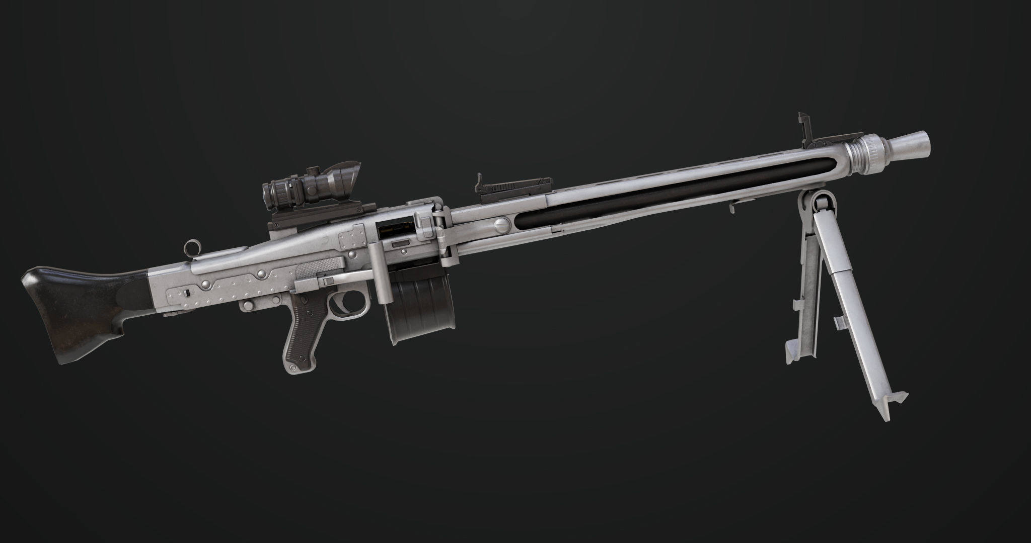 Machine Gun 08 Silver All PBR Unity UE Textures Low-poly 3D model_6