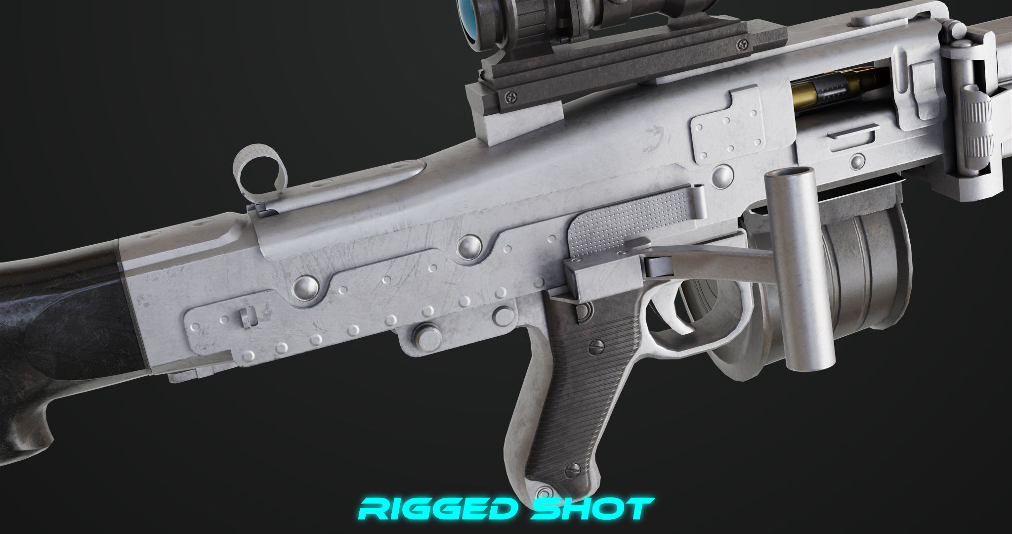 Machine Gun 08 Silver All PBR Unity UE Textures Low-poly 3D model_27