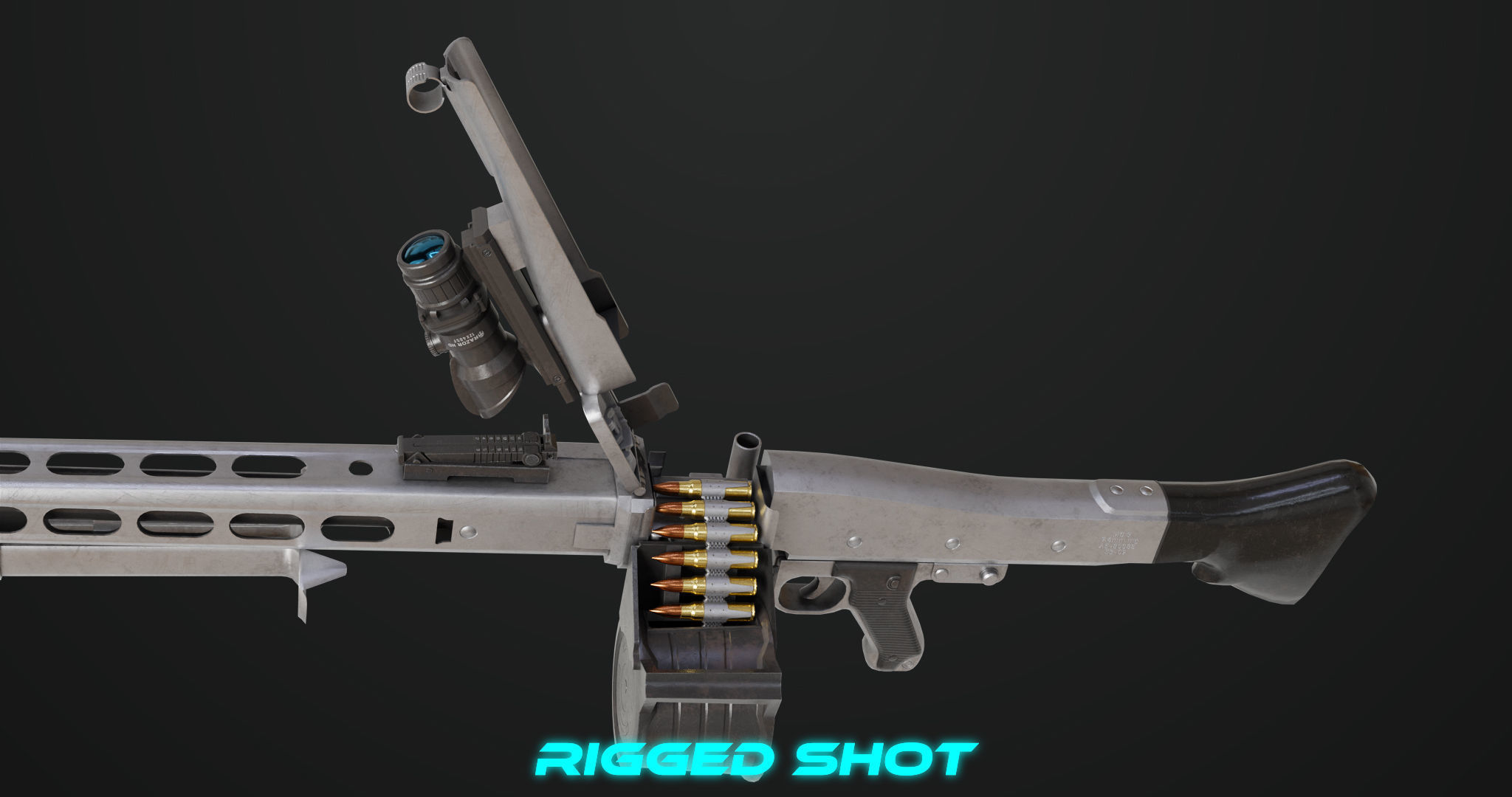 Machine Gun 08 Silver All PBR Unity UE Textures Low-poly 3D model_22