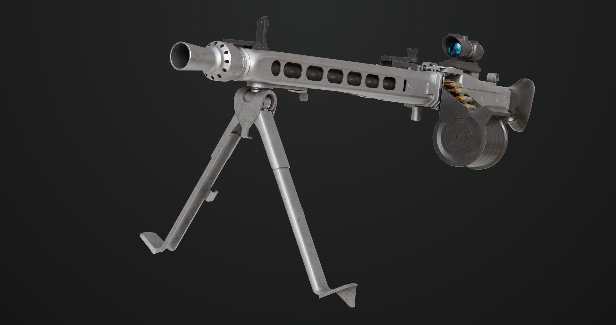 Machine Gun 08 Silver All PBR Unity UE Textures Low-poly 3D model_16