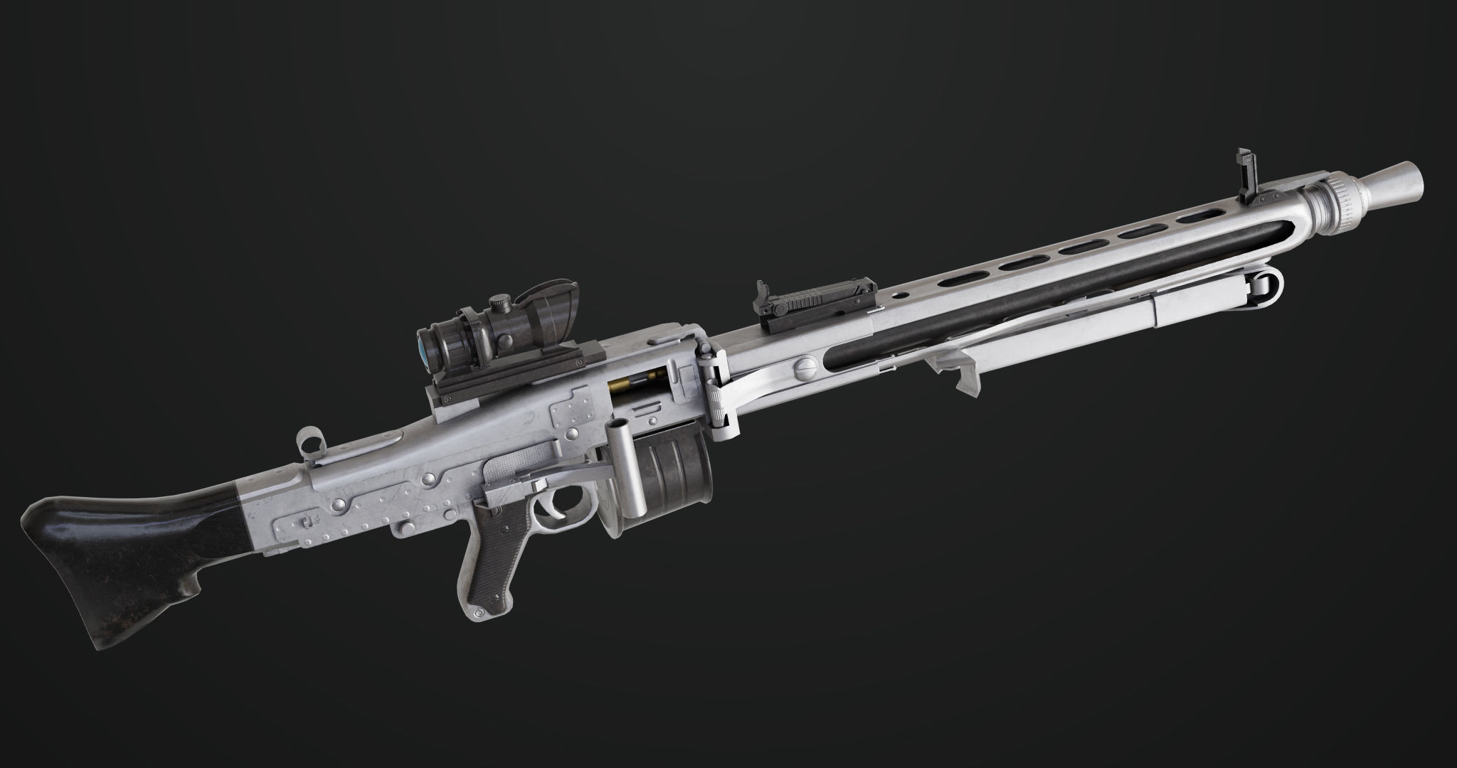 Machine Gun 08 Silver All PBR Unity UE Textures Low-poly 3D model_30