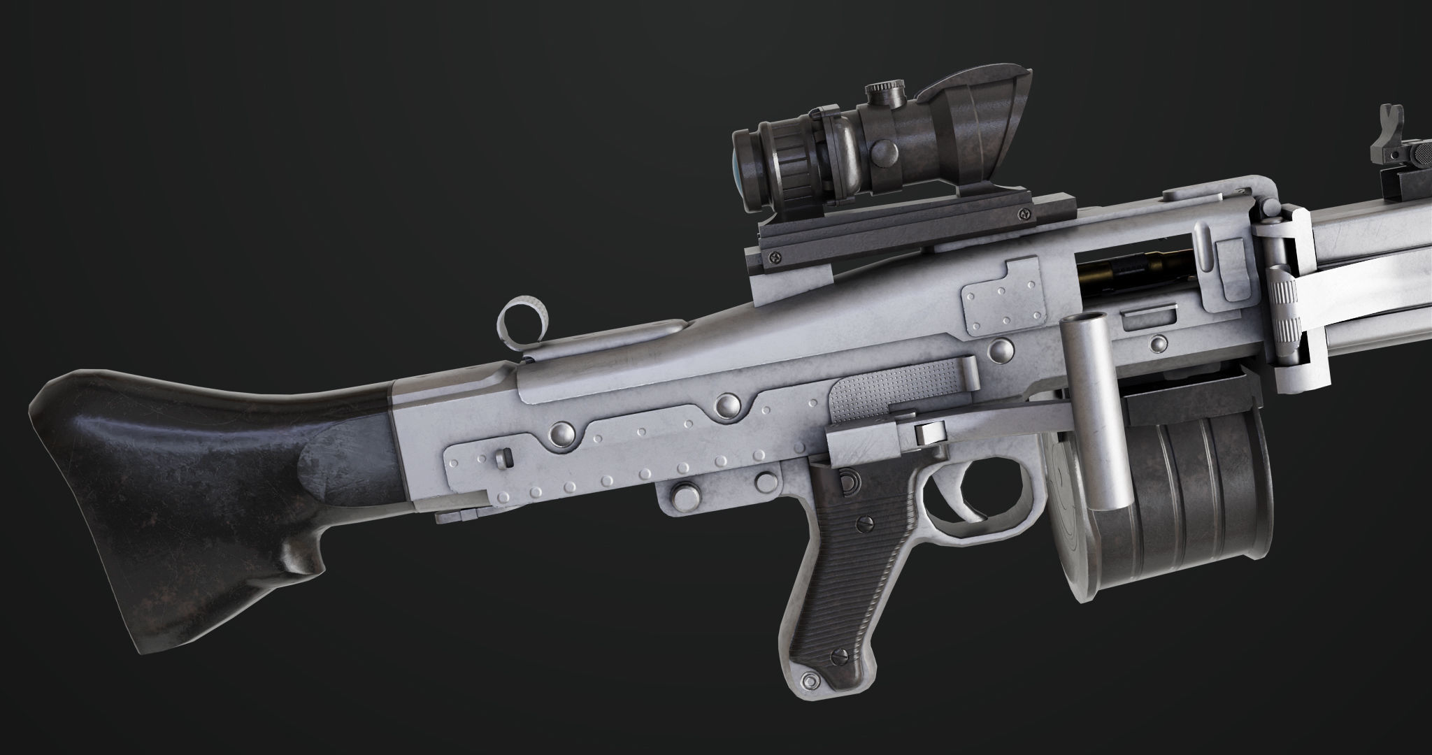 Machine Gun 08 Silver All PBR Unity UE Textures Low-poly 3D model_13