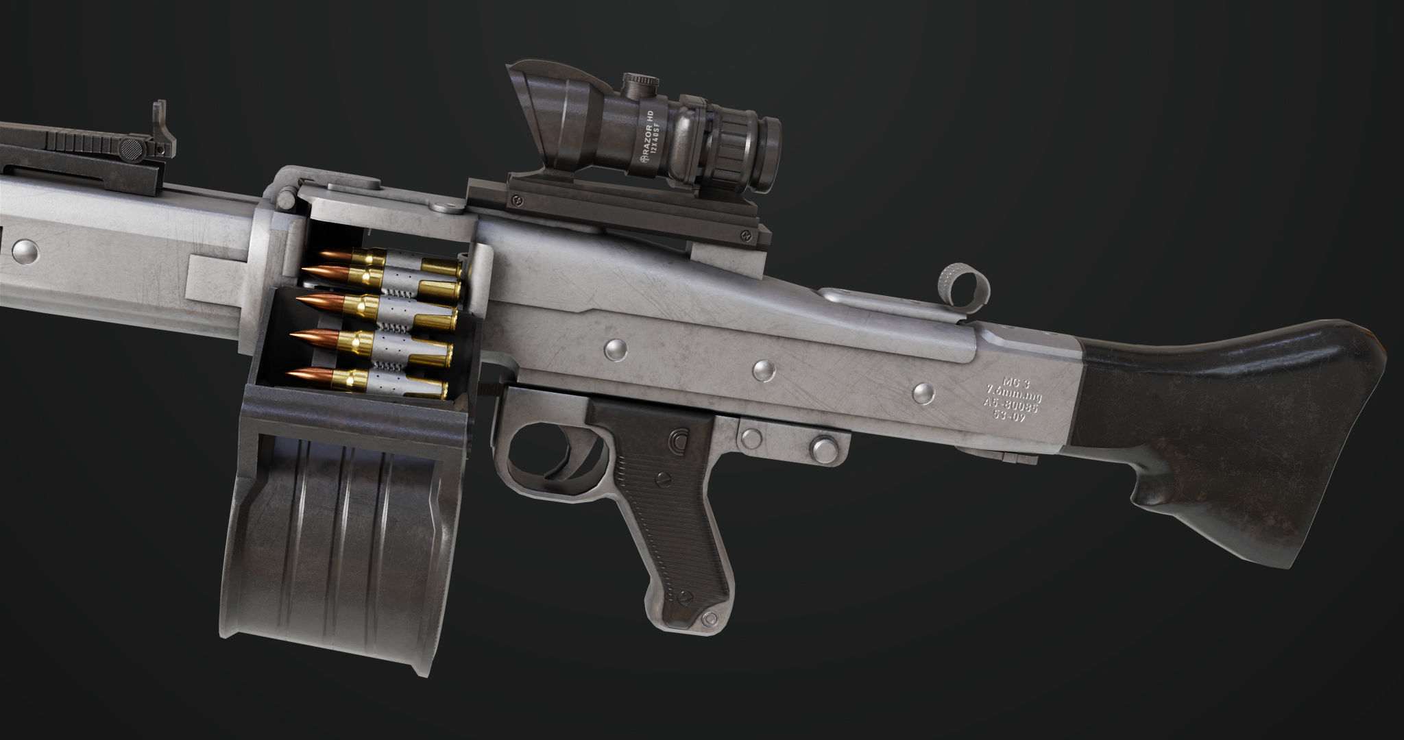 Machine Gun 08 Silver All PBR Unity UE Textures Low-poly 3D model_10