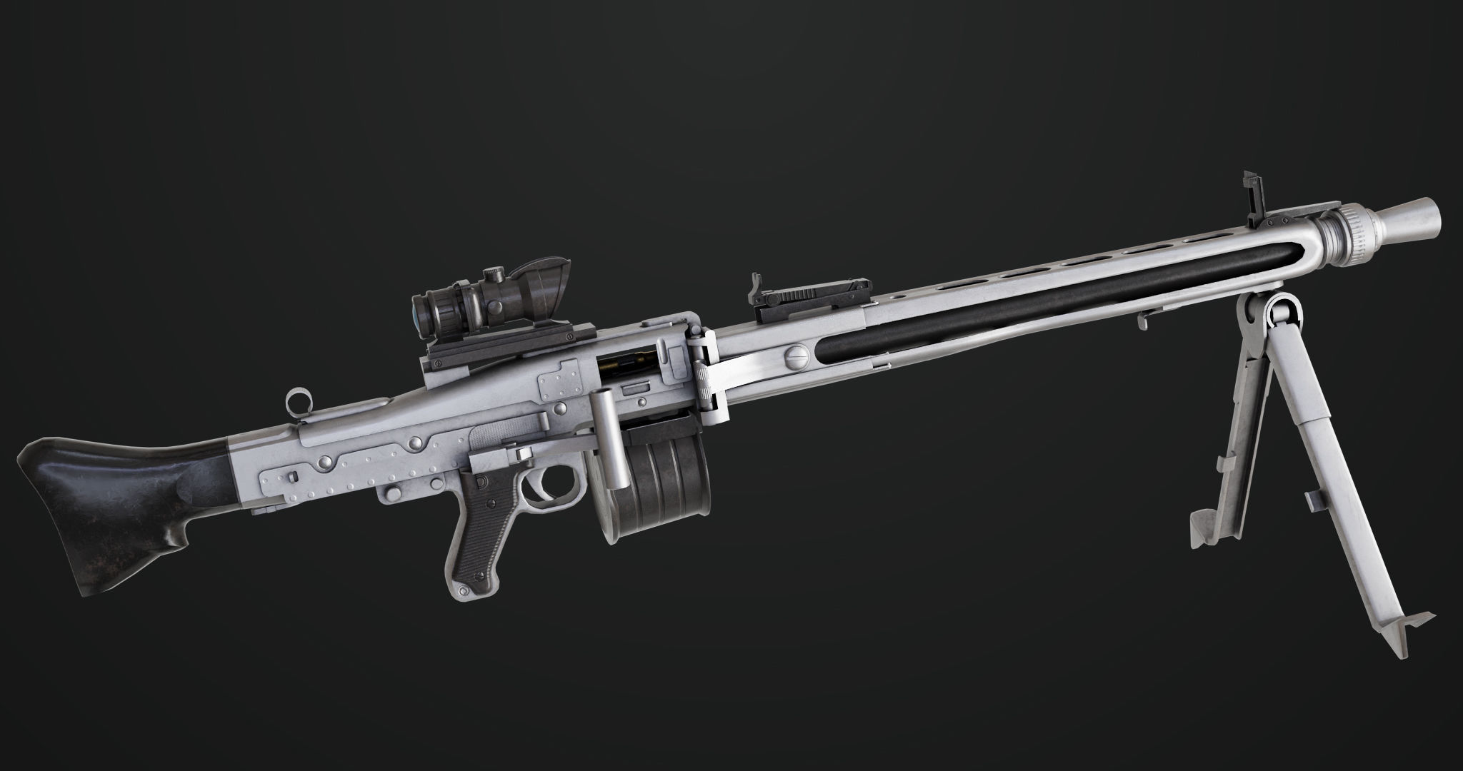 Machine Gun 08 Silver All PBR Unity UE Textures Low-poly 3D model_12