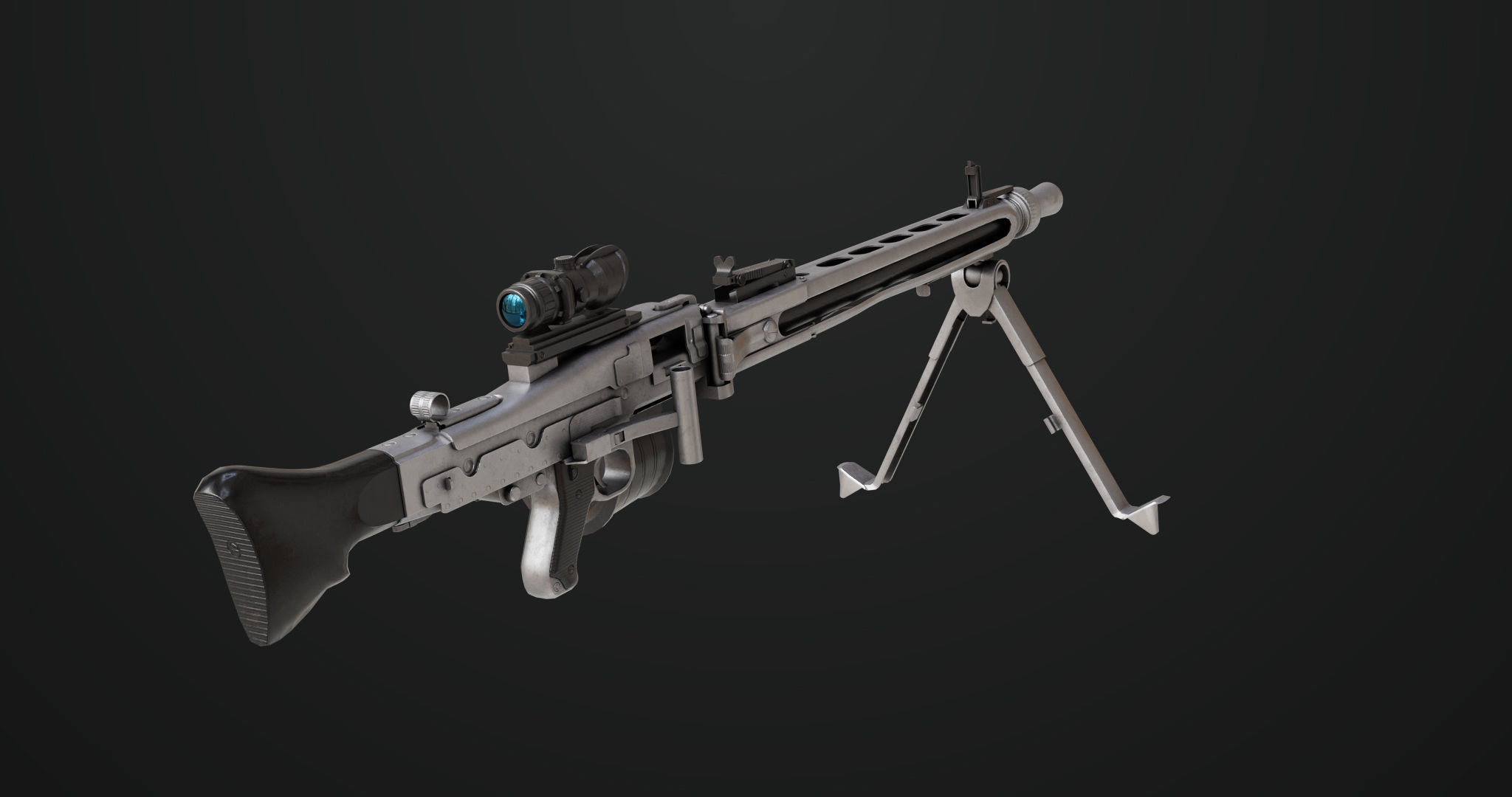 Machine Gun 08 Silver All PBR Unity UE Textures Low-poly 3D model_8