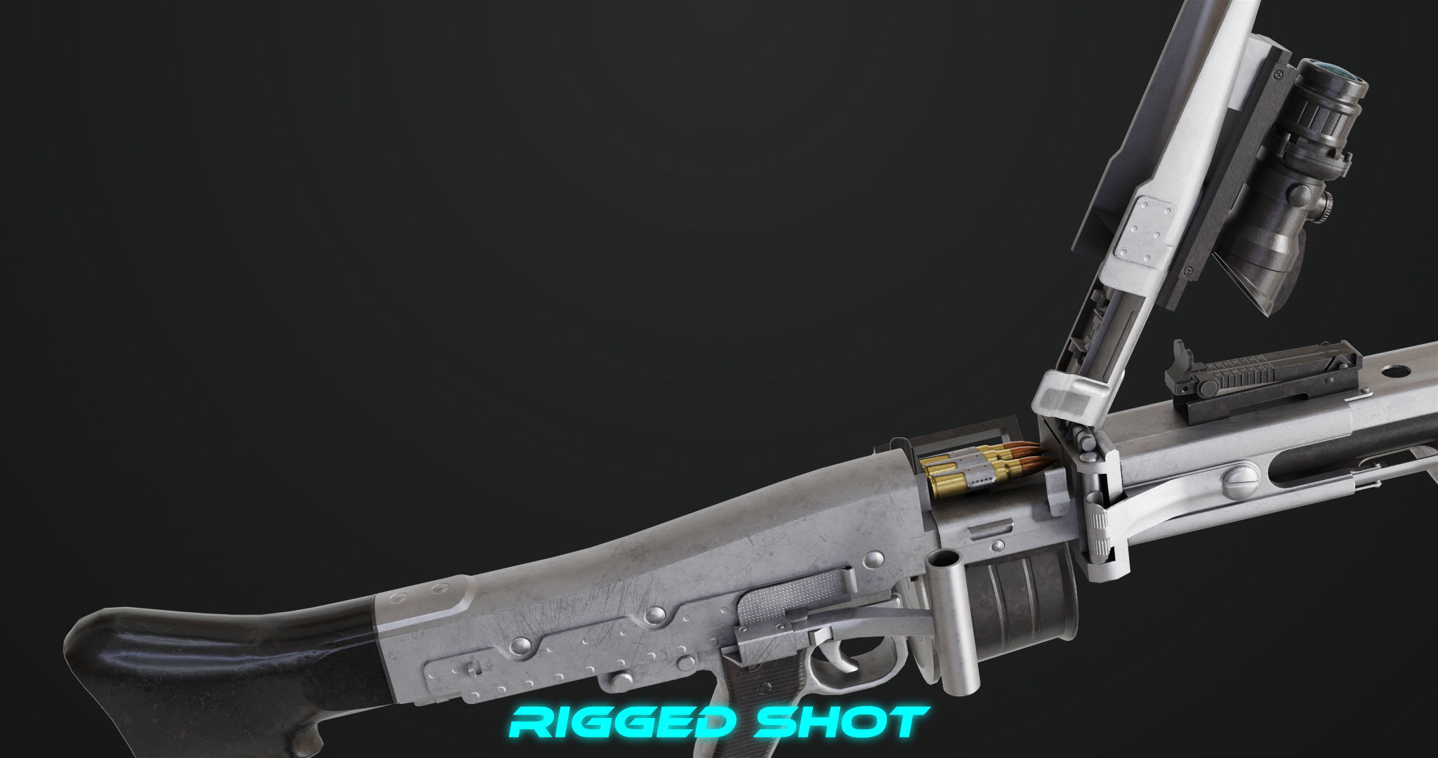 Machine Gun 08 Silver All PBR Unity UE Textures Low-poly 3D model_7