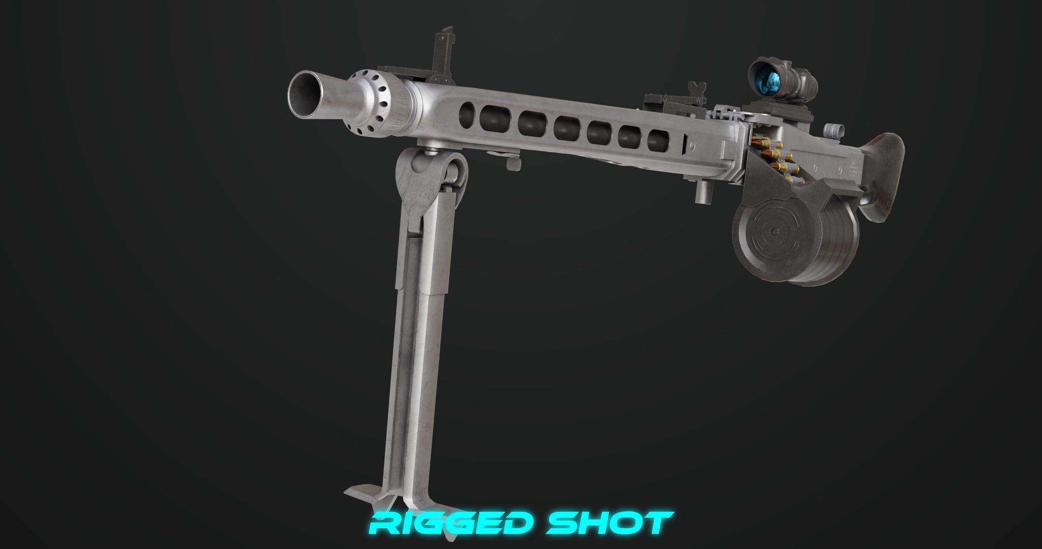 Machine Gun 08 Silver All PBR Unity UE Textures Low-poly 3D model_17