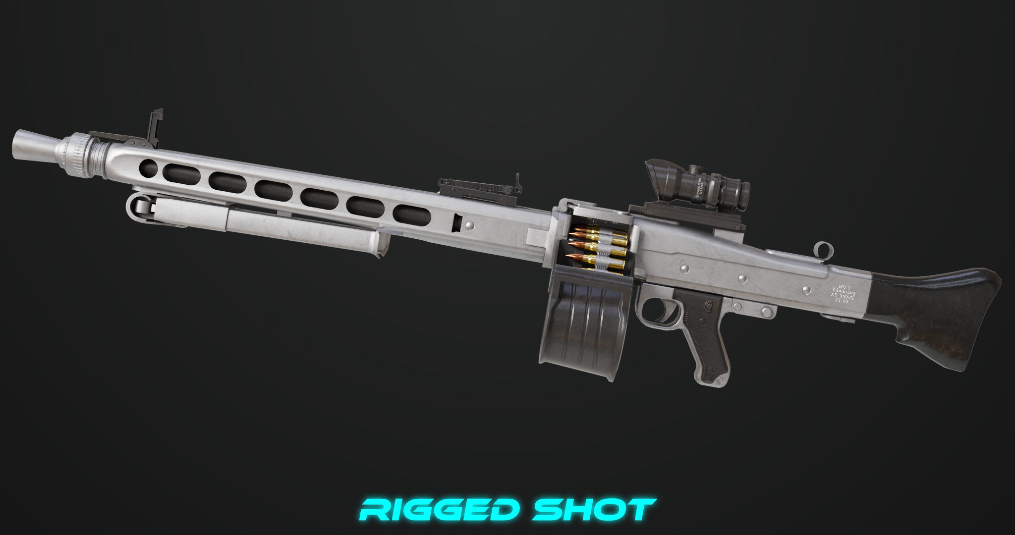 Machine Gun 08 Silver All PBR Unity UE Textures Low-poly 3D model_2