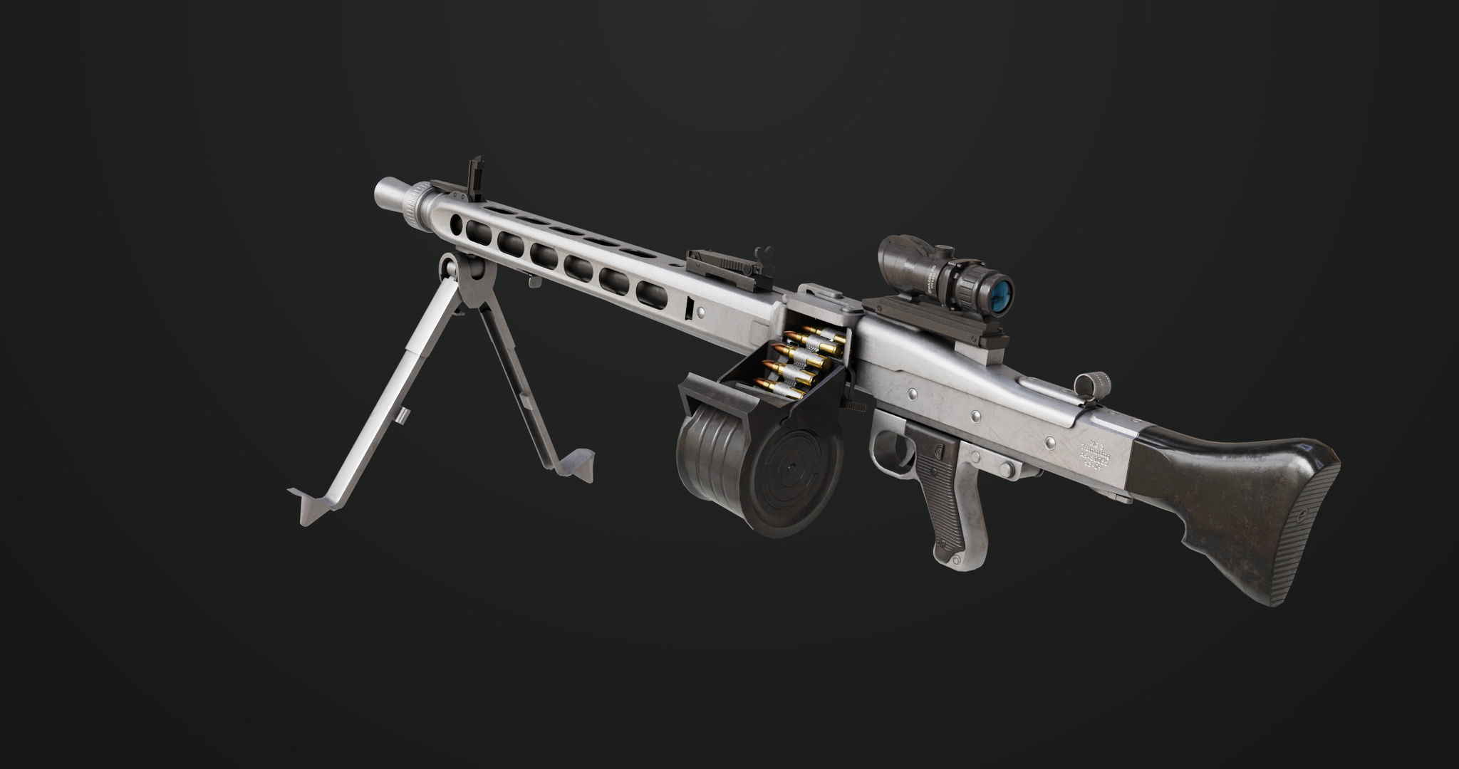 Machine Gun 08 Silver All PBR Unity UE Textures Low-poly 3D model_9