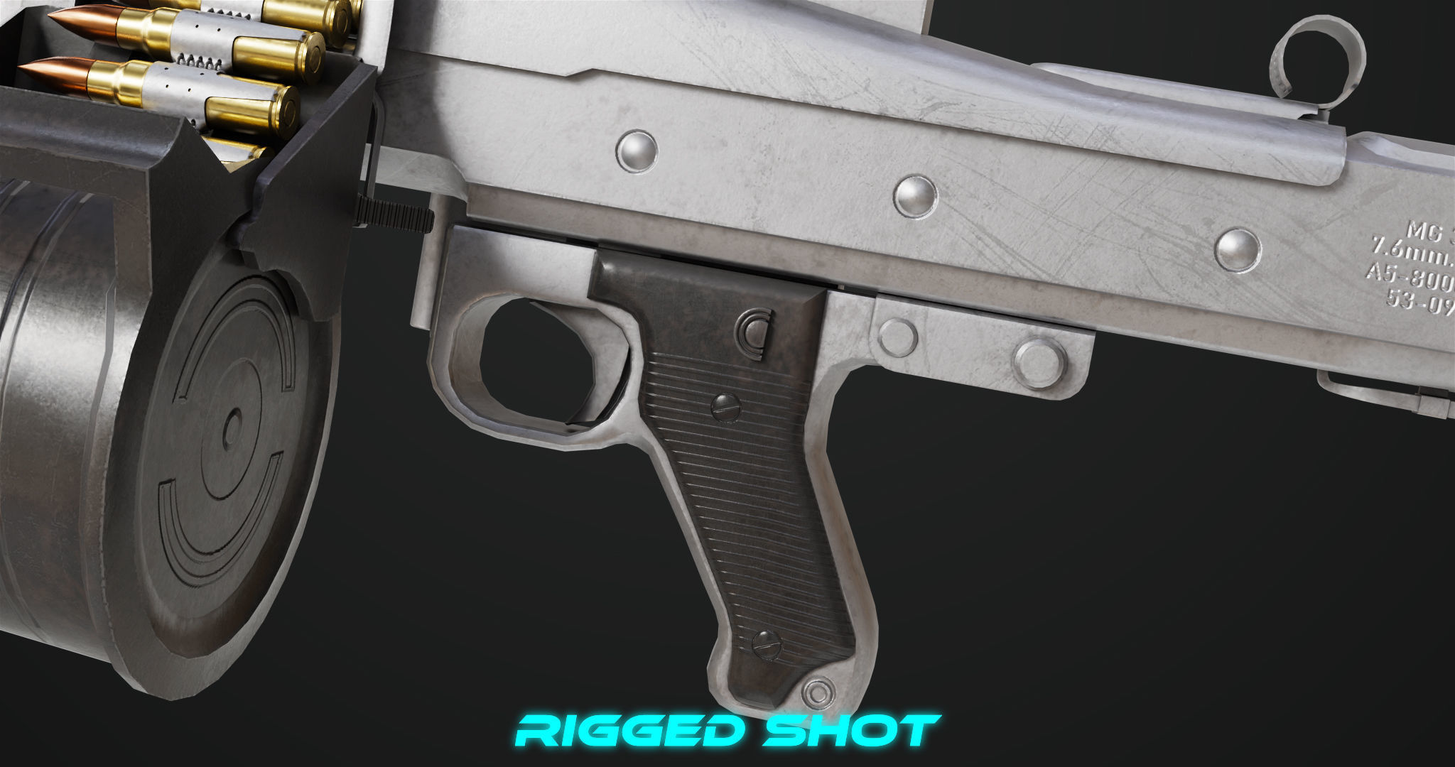 Machine Gun 08 Silver All PBR Unity UE Textures Low-poly 3D model_25